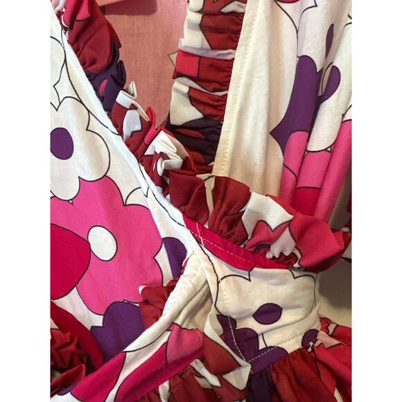 CeliaB Obsidiana Ruffle Puff Sleeve Mini Dress XS Pink Red Floral NWT - Picture 8 of 13